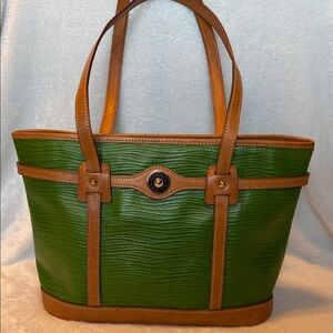 Dooney & Bourke Kelly Green and Tan Leather Shoulder Bag
